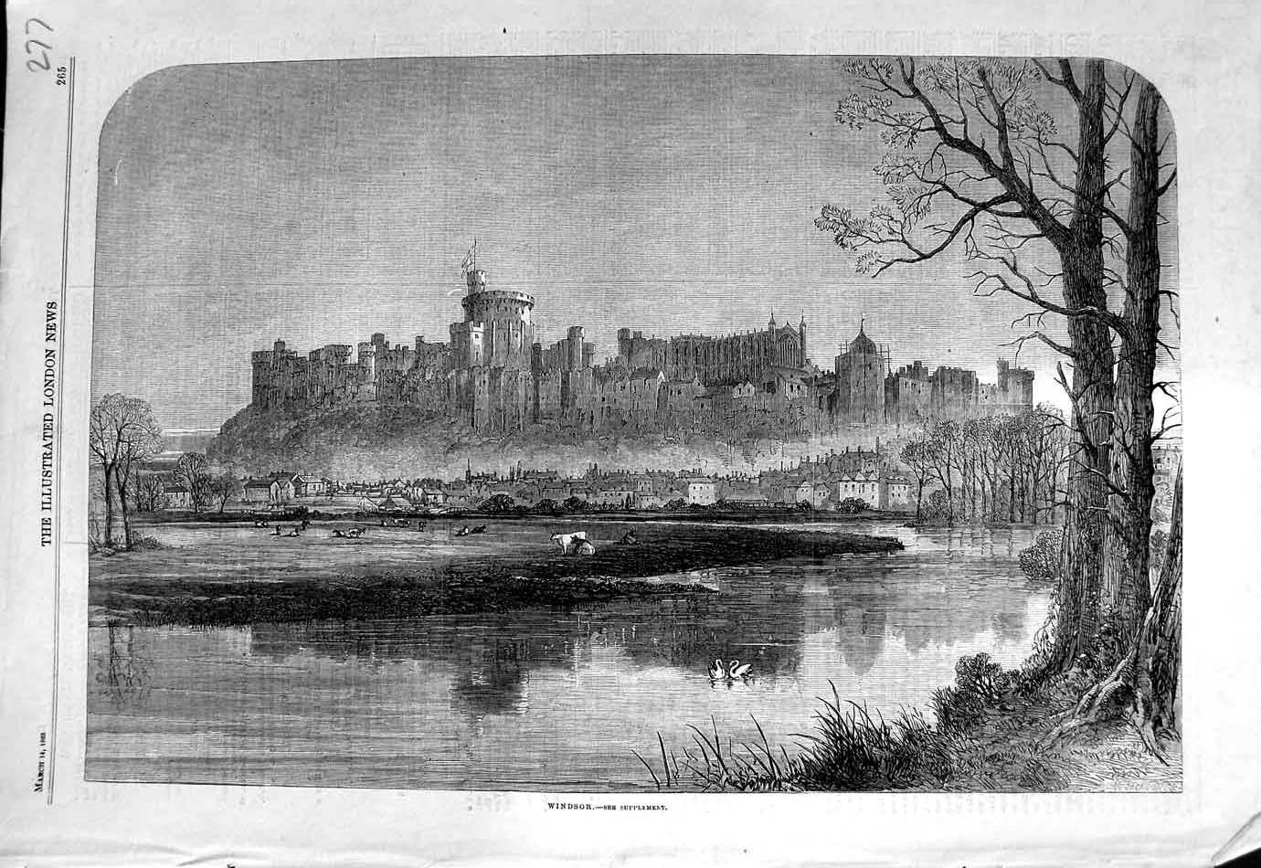 Original Old Antique Print 1863 Windsor Castle London Architecture Fine Art