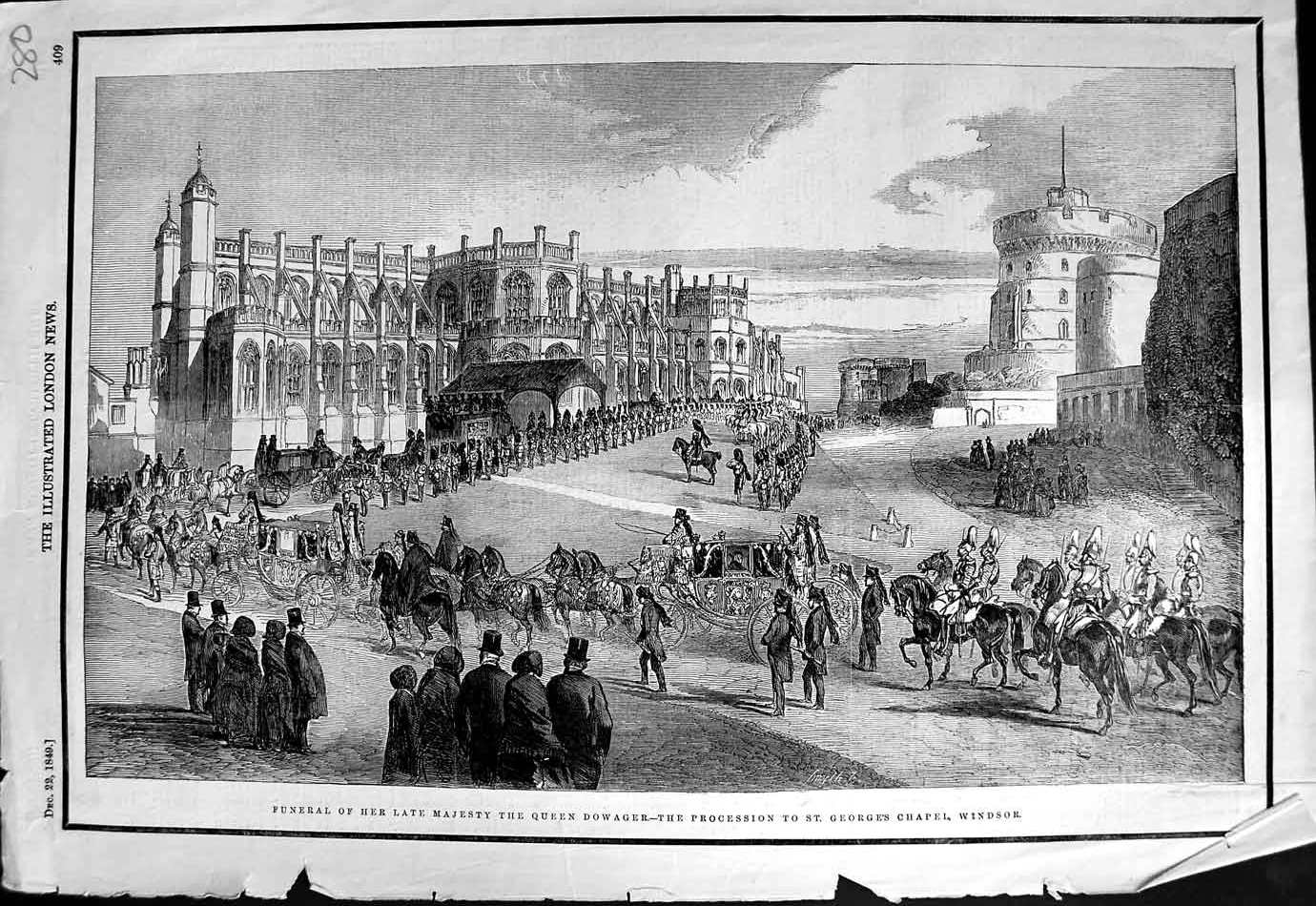 Old Antique Print 1849 Funeral Queen Dowager St. George'S Chapel Windsor 19th