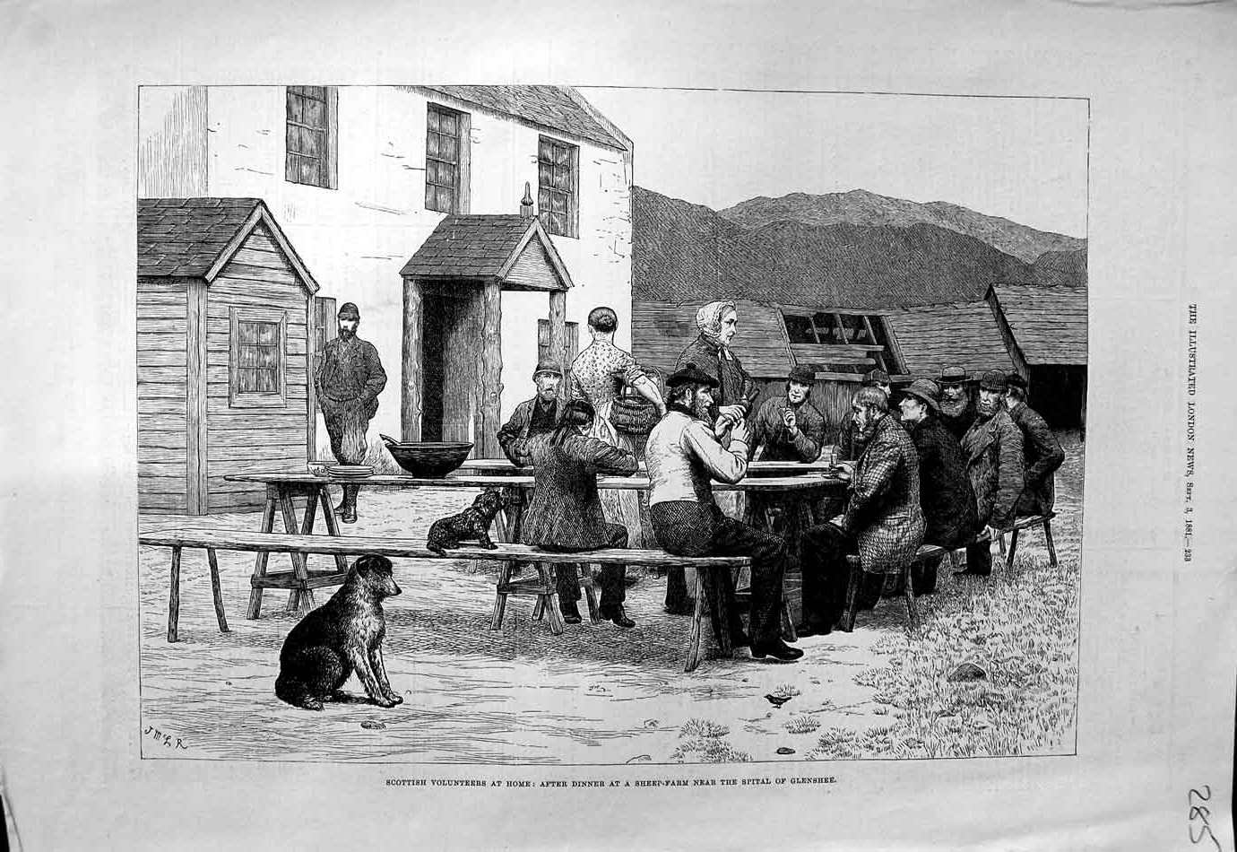 Antique Old Print *3147 1881 Scottish Volunteers Sheep Farm Spittal Glenshee