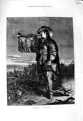 Original Old Antique Print 1872 Fine Art Portrait The Reveille Man Horn Houston