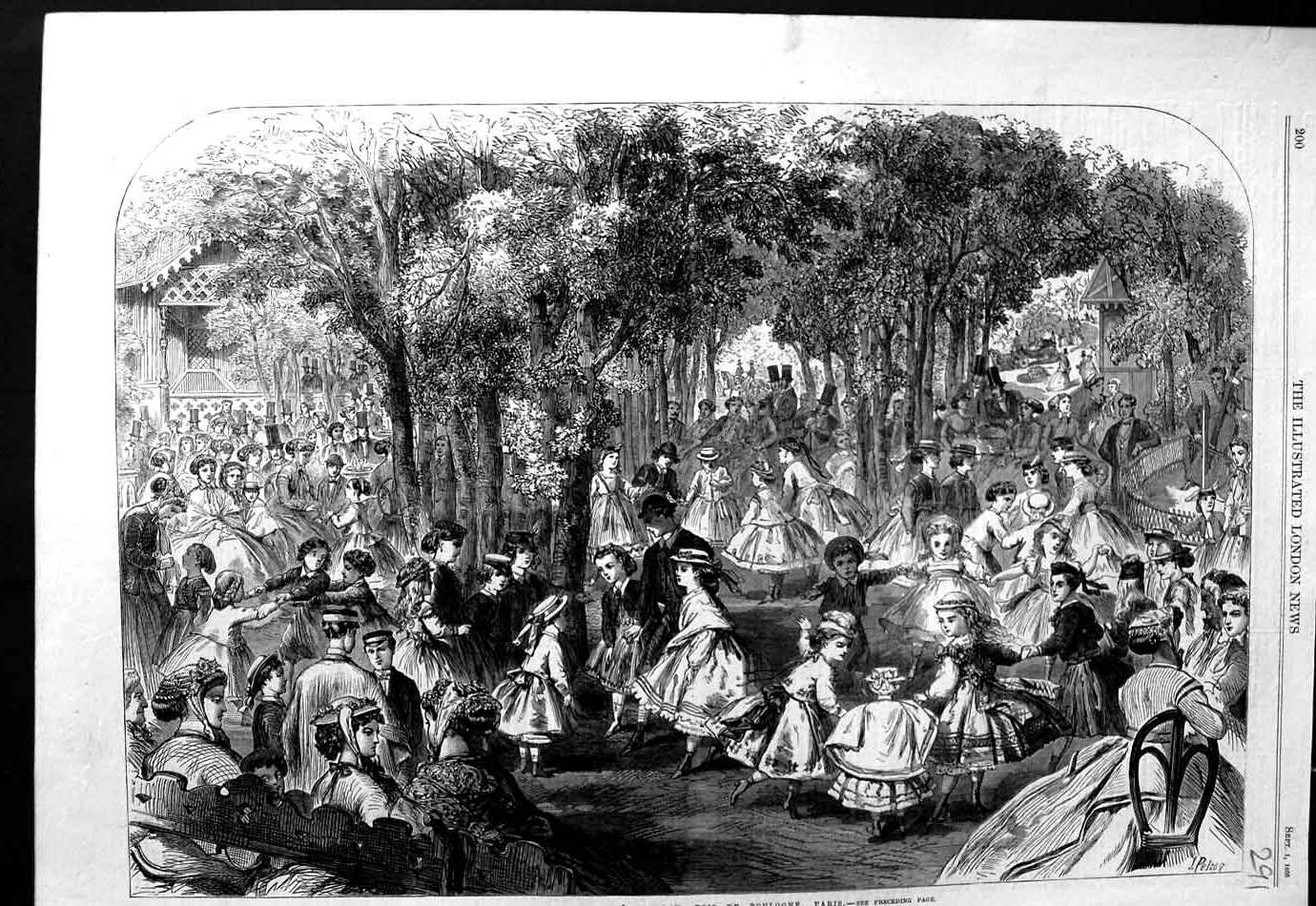 Old Antique Print 1866 Children Ball Pre Catalan Bois De Boulogne Paris 19th