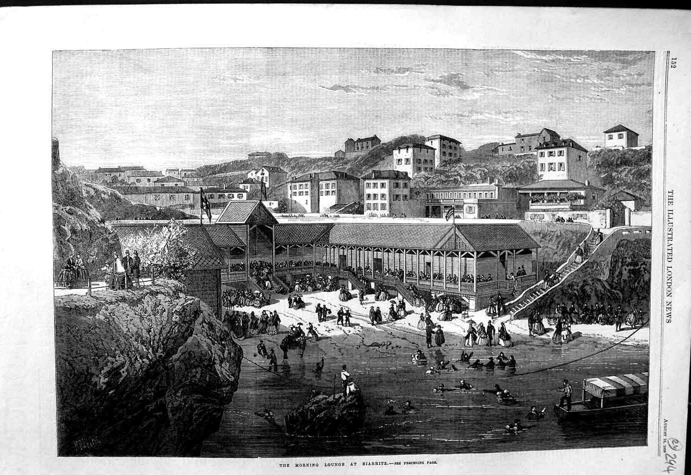 Original Old Antique Print 1866 Morning Lounge Biarritz Bathing Fine Art 19th