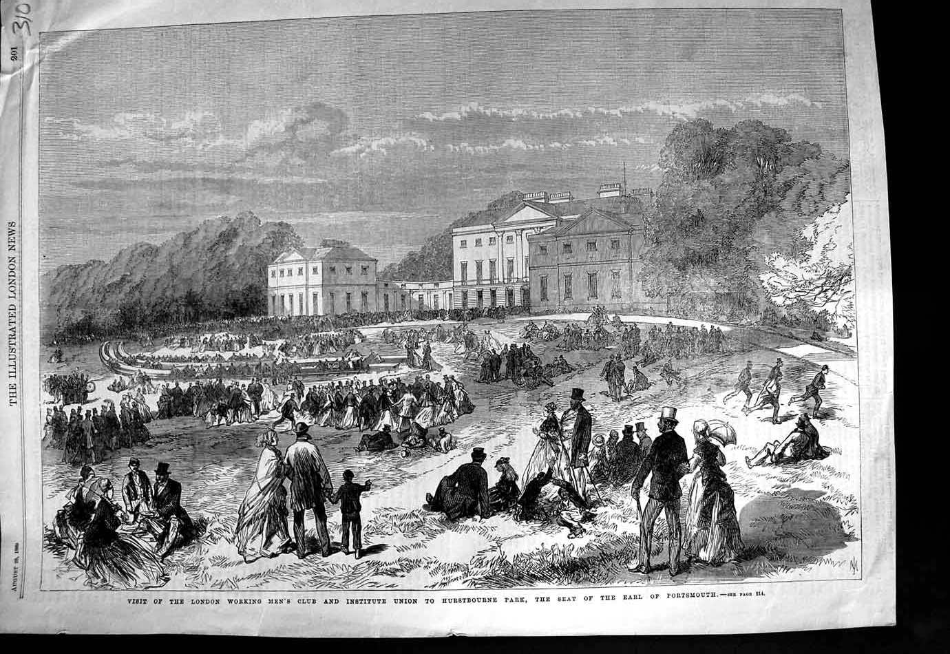 Old Antique Print 1869 London Working Men'S Club Hurstbourne Portsmouth 19th