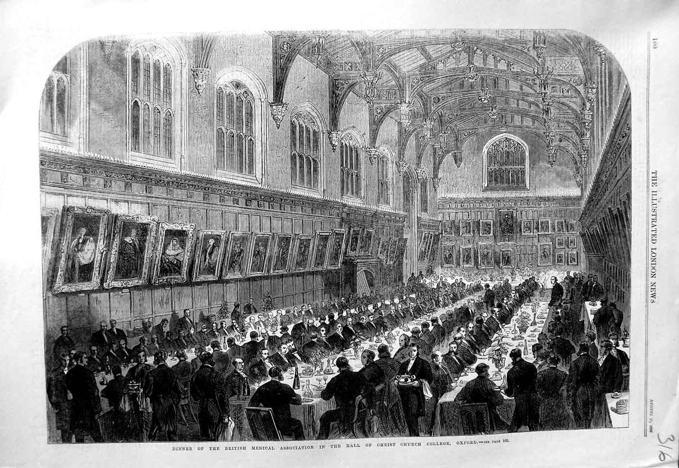 Original Old Antique Print 1868 Dinner British Medical Church College Oxford