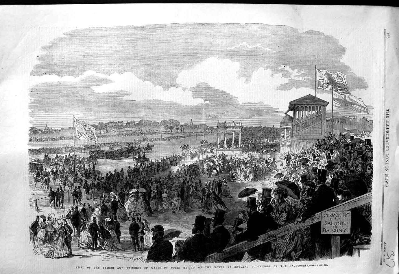 Original Old Antique Print 1866 Prince Wales York England Volunteers Racecourse