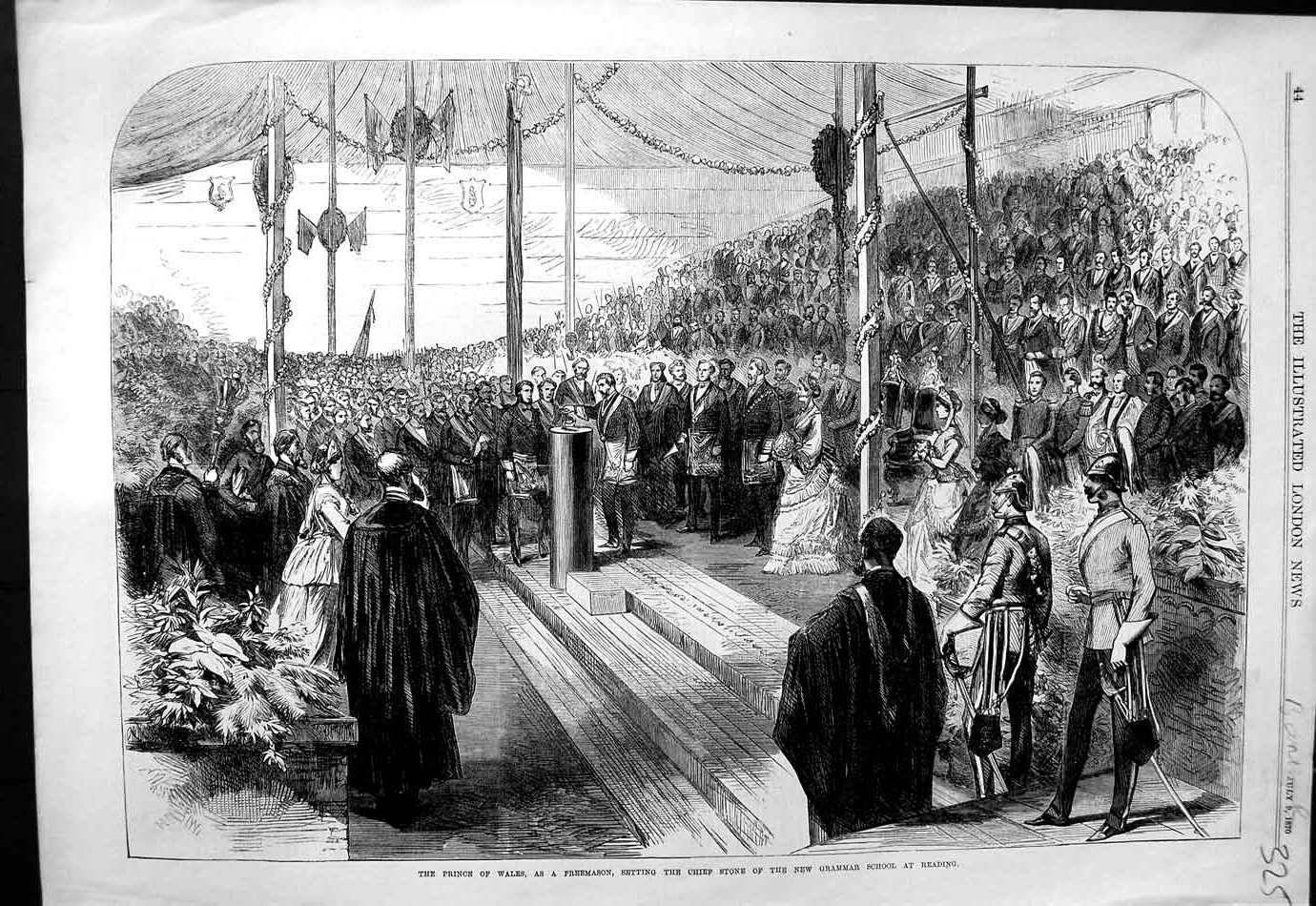 Antique Old Print *3144 1870 Prince Wales Freemason Grammar School Reading