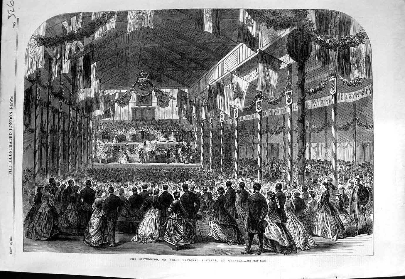 Original Old Antique Print 1866 Eisteddfod Welsh National Festival Chester 19th