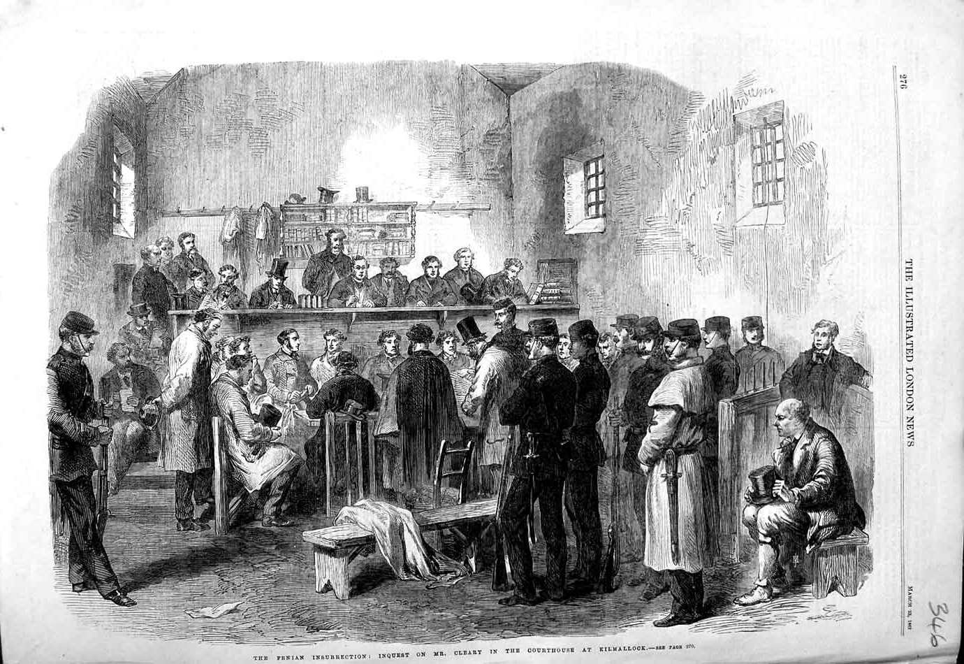 Old Antique Print 1867 Fenian Insurrection Cleary Courthouse Kilmallock 19th