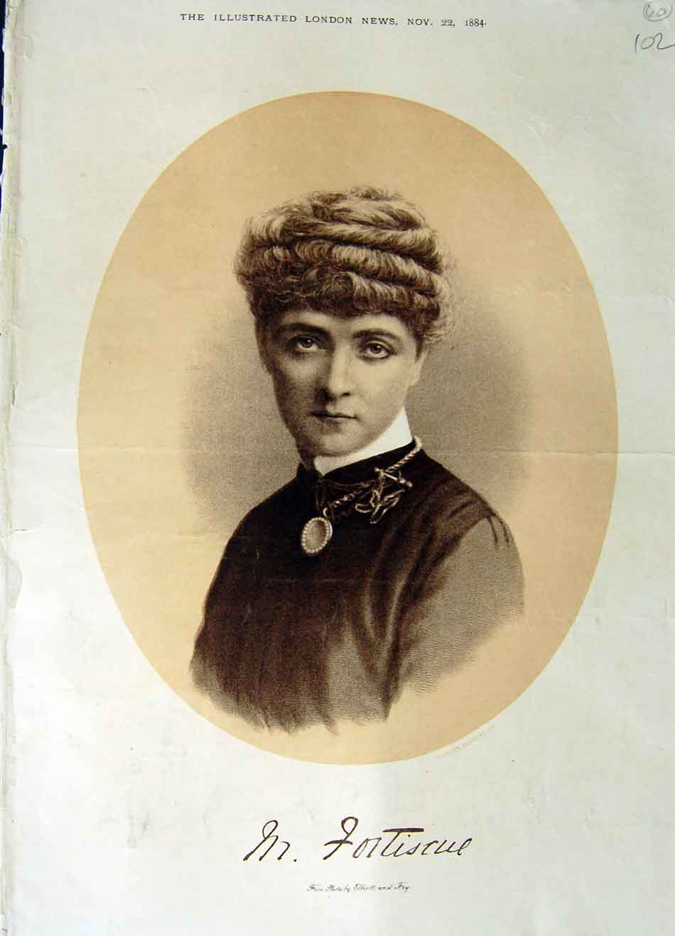 Original Old Antique Print 1884 Portrait M. Fortiscue Elliot Fry Leighton 19th