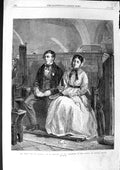 Original Old Antique Print 1869 Hemsley Fine Art Lady Man Church Bible Romance