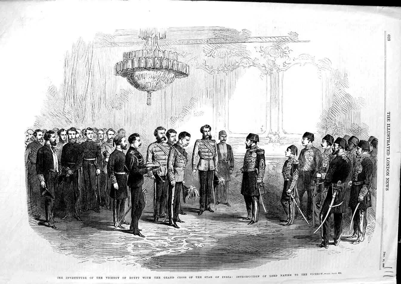Old Antique Print 1868 Viceroy Egypt Grand Cross Star India Lord Napier 19th