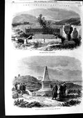 Old Antique Print 1869 Crimea Head-Quarters Burial Ground Salient Redan 19th