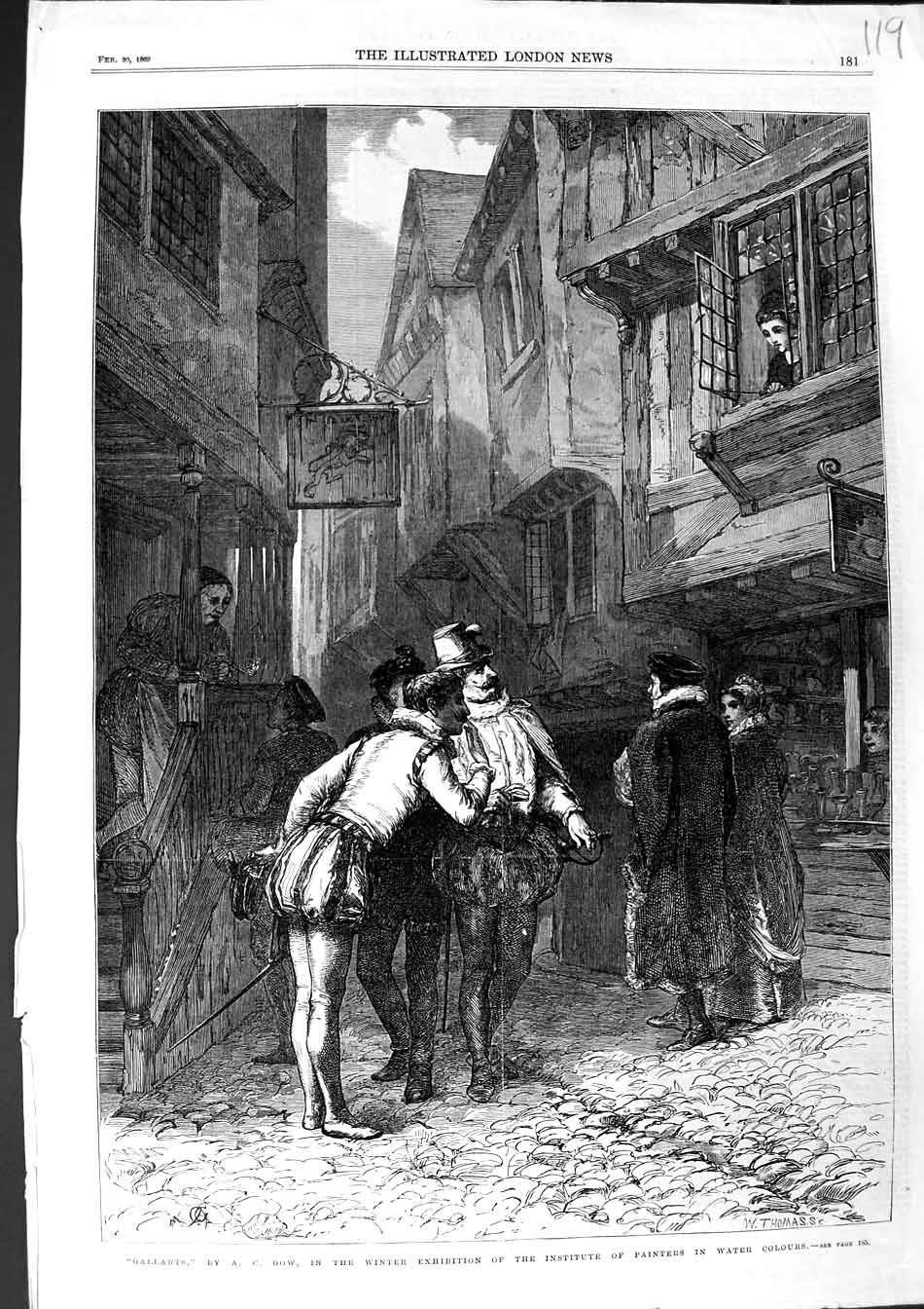 Original Old Antique Print 1869 Gow Gallants Men Street Scene 19th