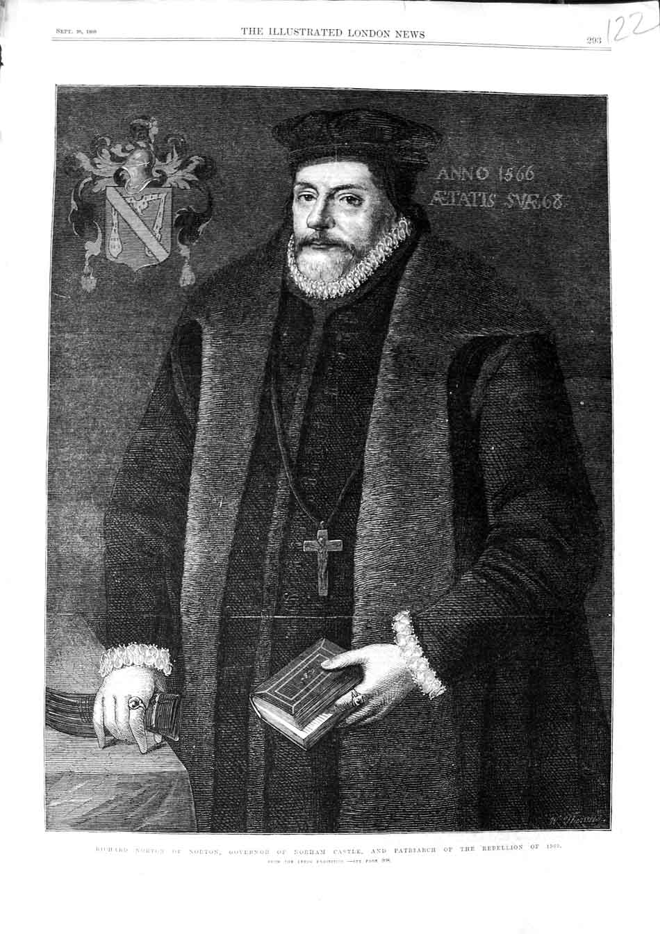 Original Old Antique Print 1868 Richard Norton Governor Norham Castle Patriarch