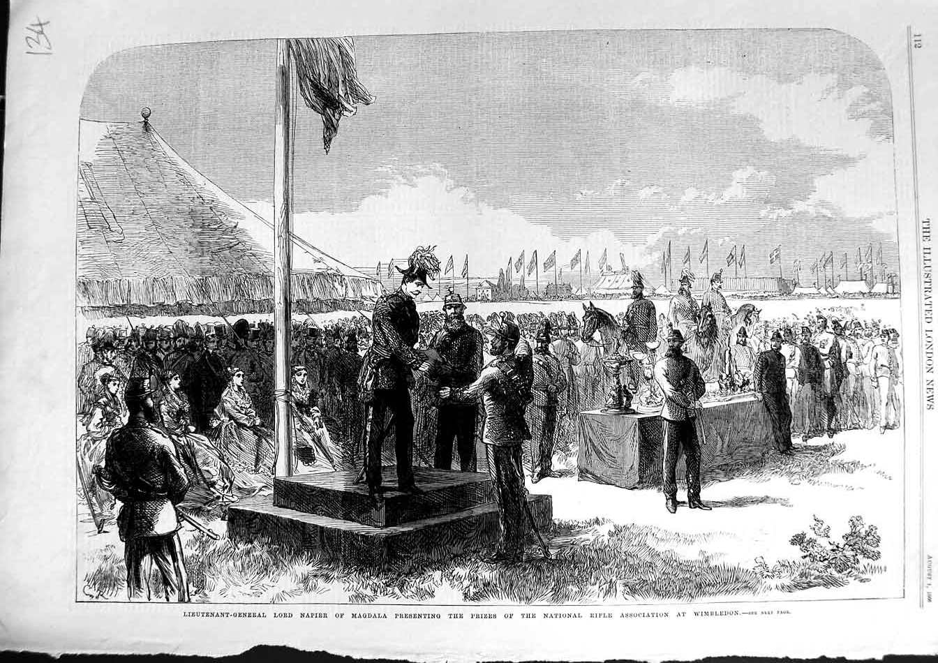 Old Antique Print 1868 Lieutenant-General Napier Magdala Rifle Wimbledon 19th