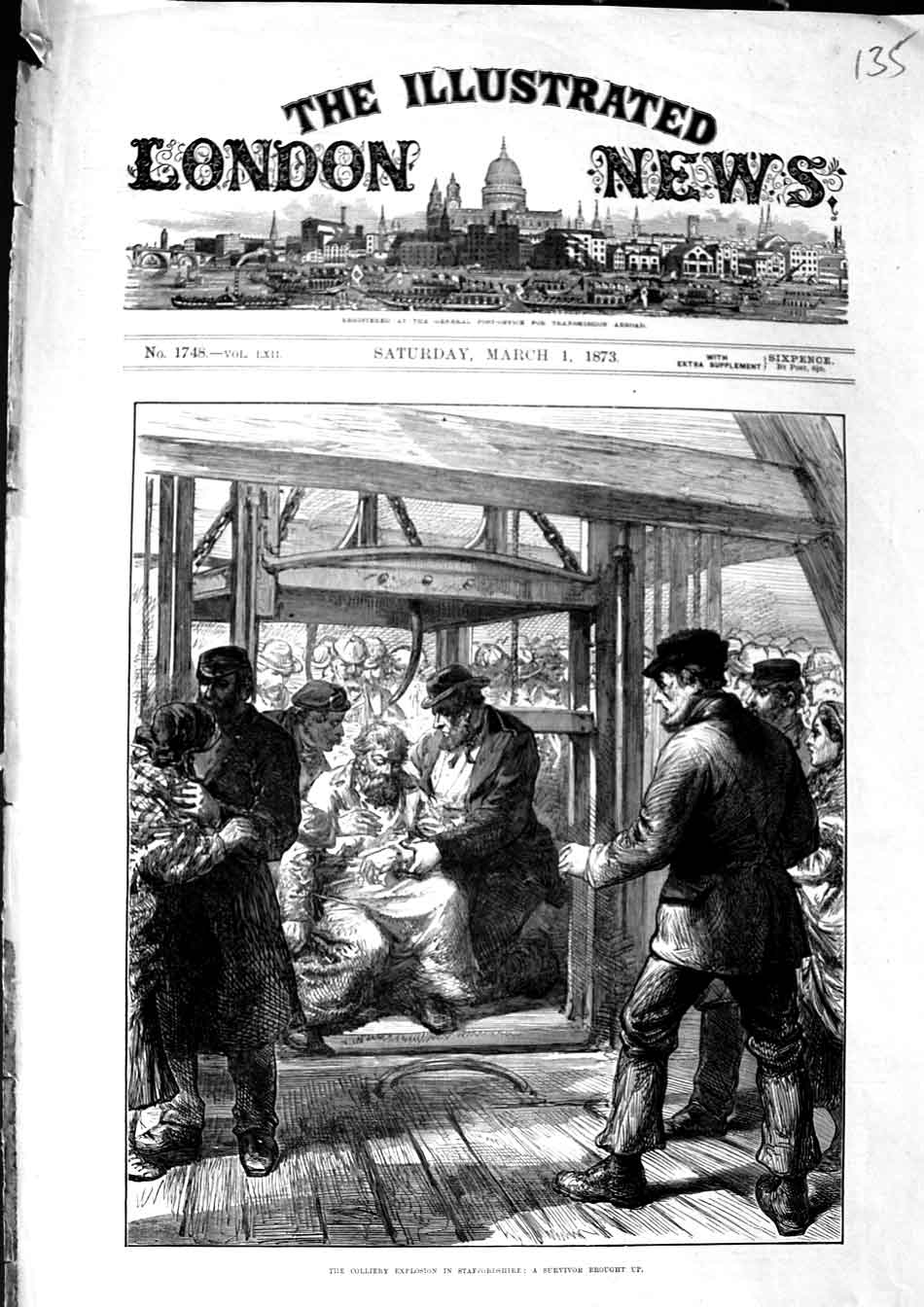 Original Old Antique Print 1873 Colliery Explosion Staffordshire Mining 19th