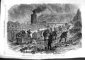 Old Antique Print 1866 Filling Cupola Shaft Oaks Colliery Mining Barnsley 19th