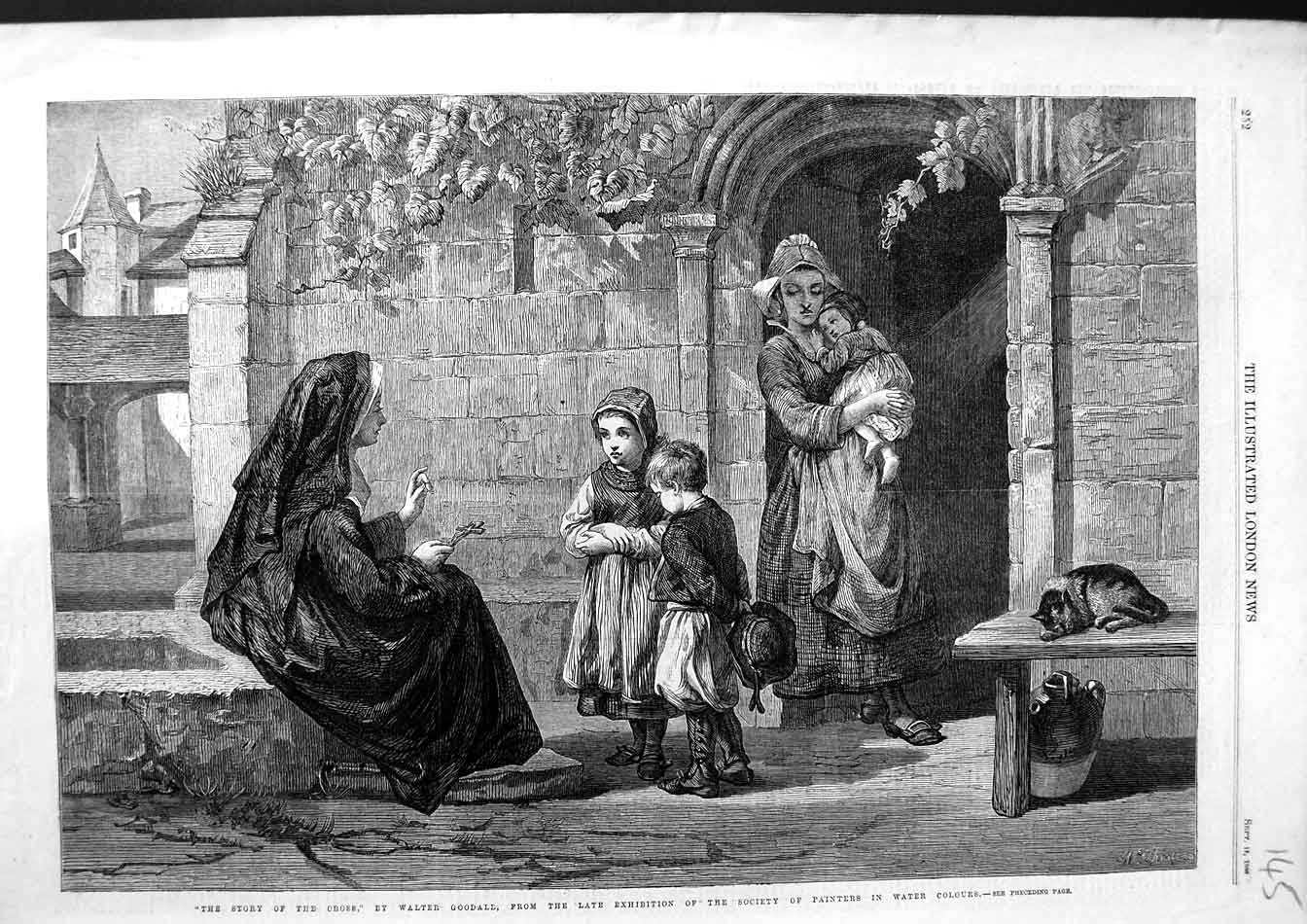 Old Antique Print 1866 Nun Tellling Children Story Cross Religion Goodall 19th