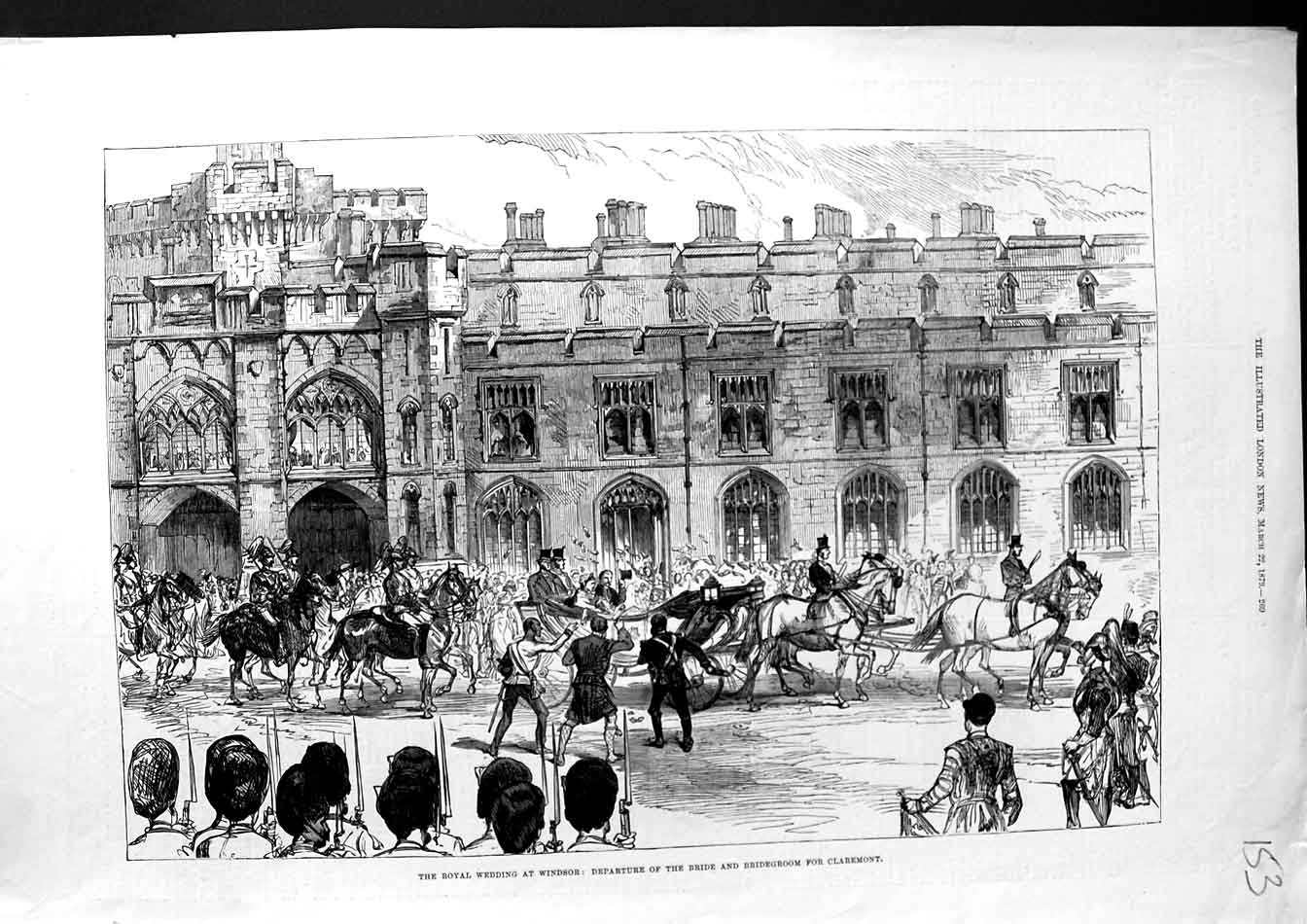 Original Old Antique Print 1879 Royal Wedding Windsor Bride Carriage Claremont