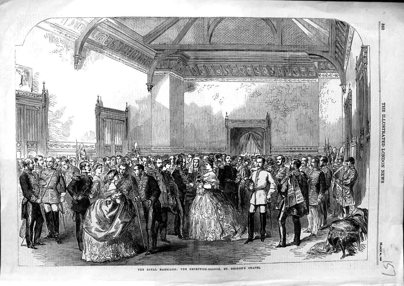 Original Old Antique Print 1863 Royal Marriage Reception Saloon George'S Chapel