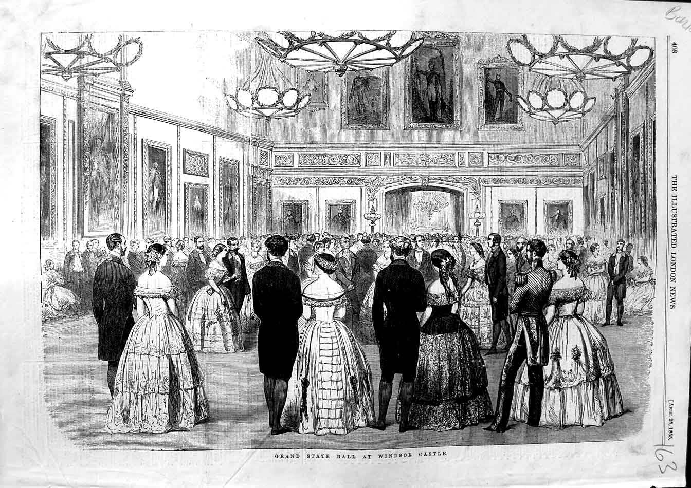 Antique Old Print Ref.496 1855 Grand State Ball Windsor Castle London England