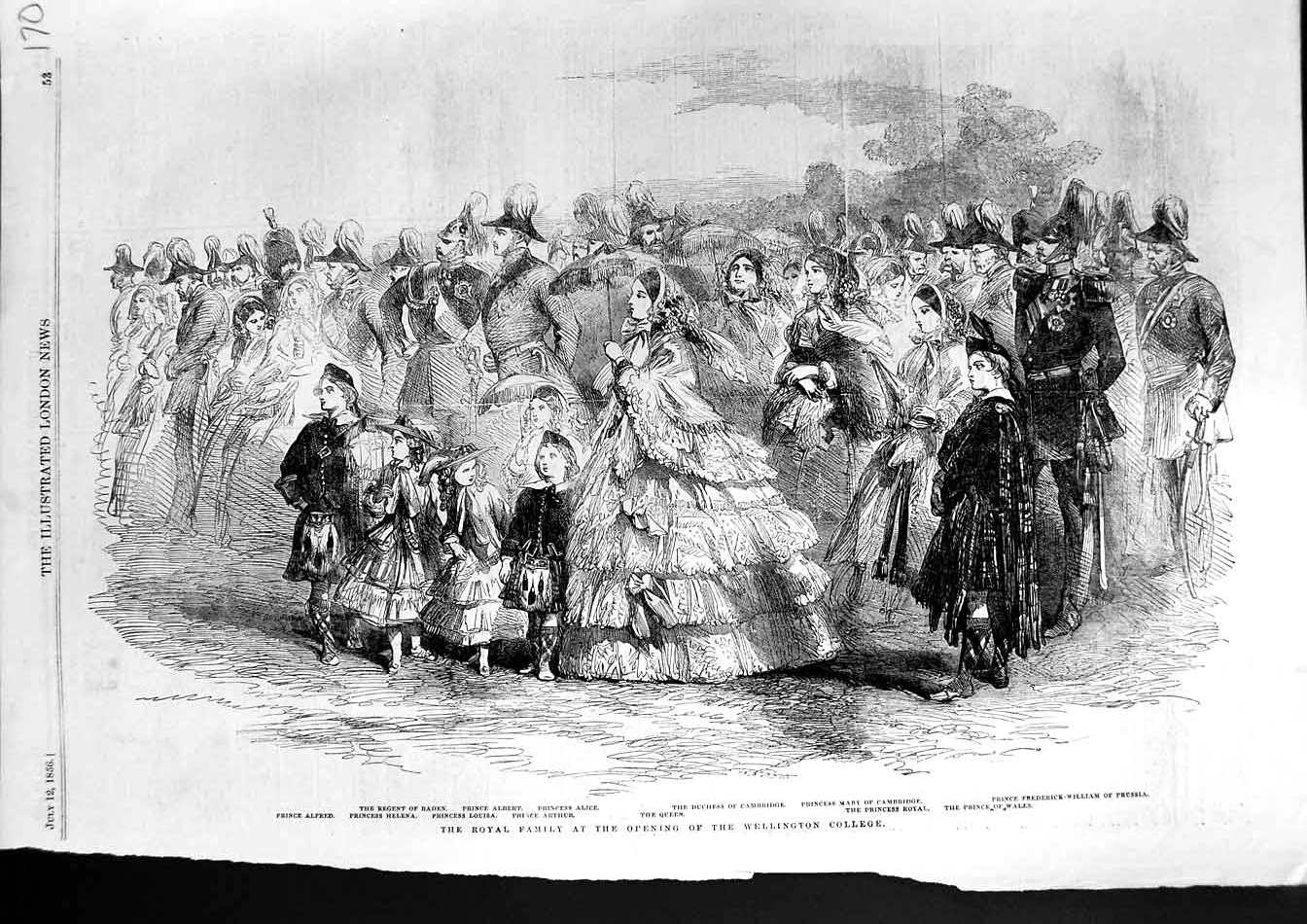 Old Antique Print 1856 Royal Family Wellington College Albert Alice Queen 19th