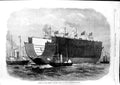 Original Old Antique Print 1868 Launch Bermuda Floating Dock North Woolwich