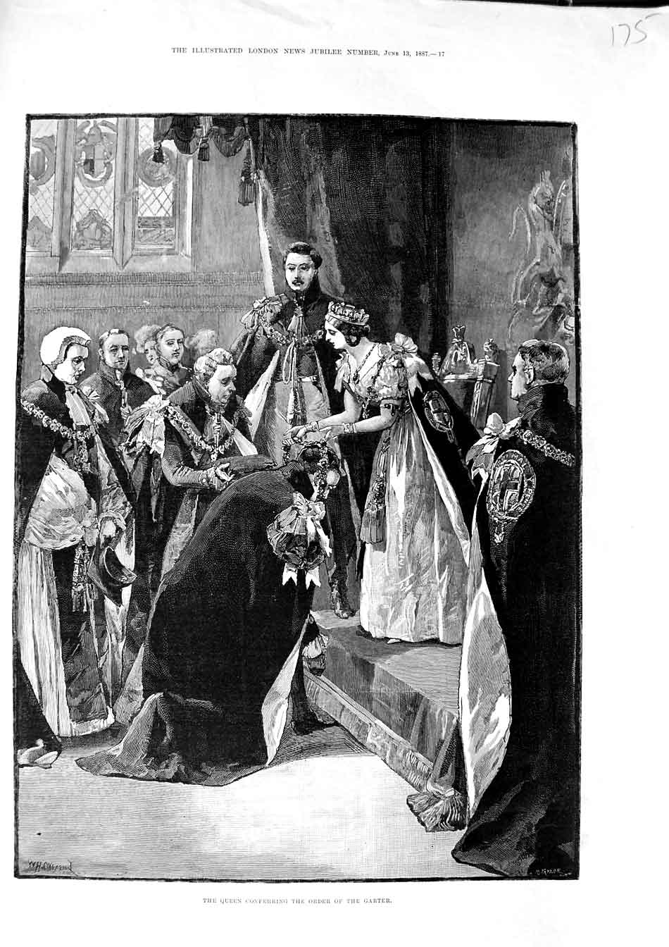 Original Old Antique Print 1887 Queen Conferring Order Garter Overend Fine Art
