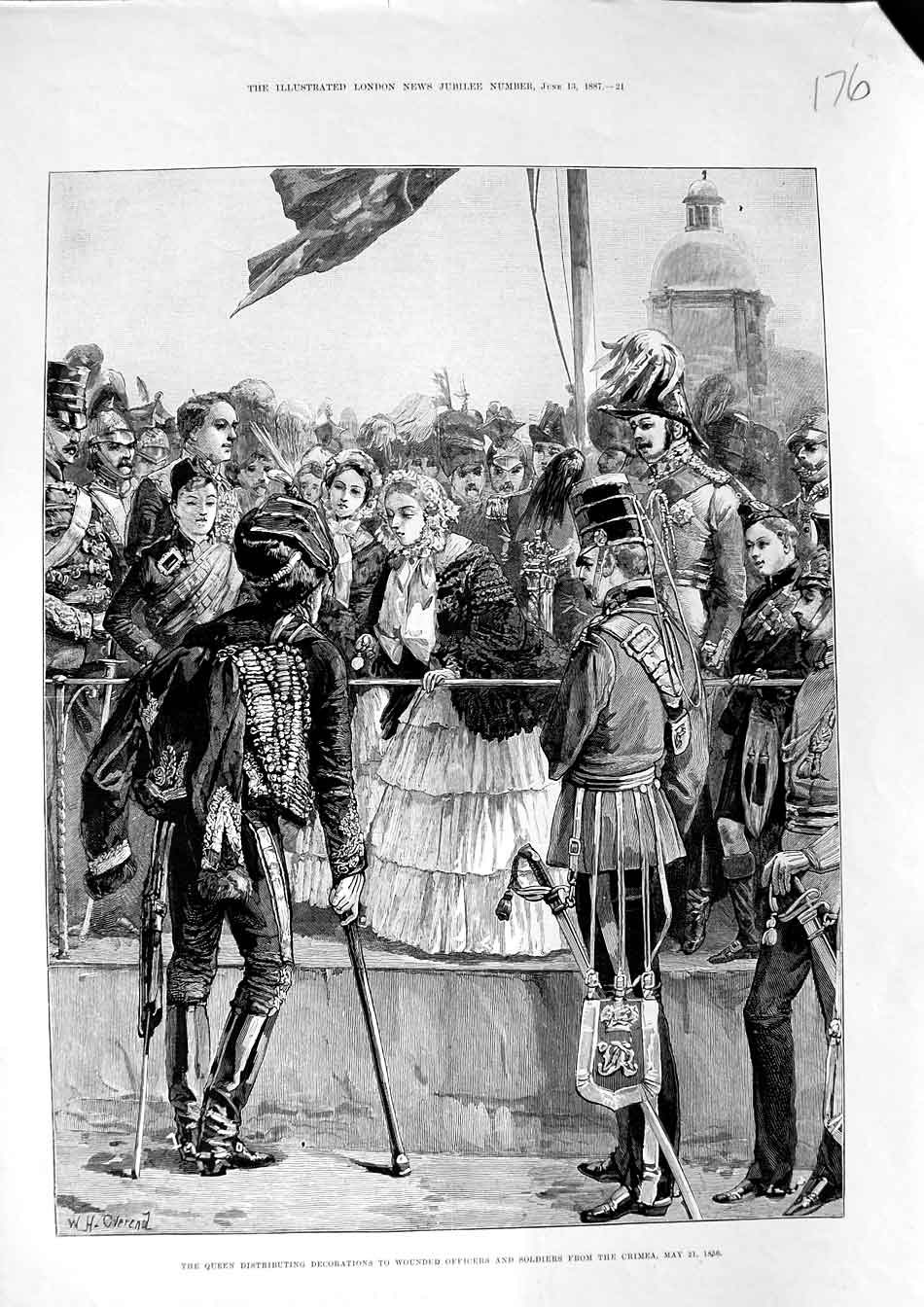 Original Old Antique Print 1887 Queen Decorations Officers Siers Crimea War