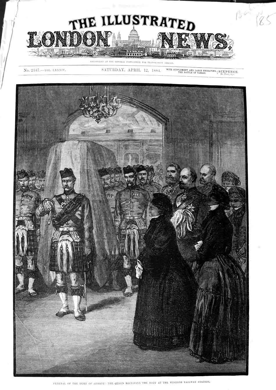 Original Old Antique Print 1884 Funeral Duke Albany Queen Body Windsor Railway