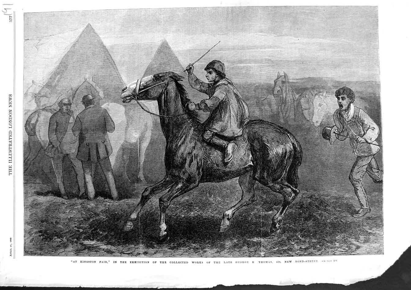Original Old Antique Print 1869 Kingston Fair Horses Tents Young Boy Thomas Art