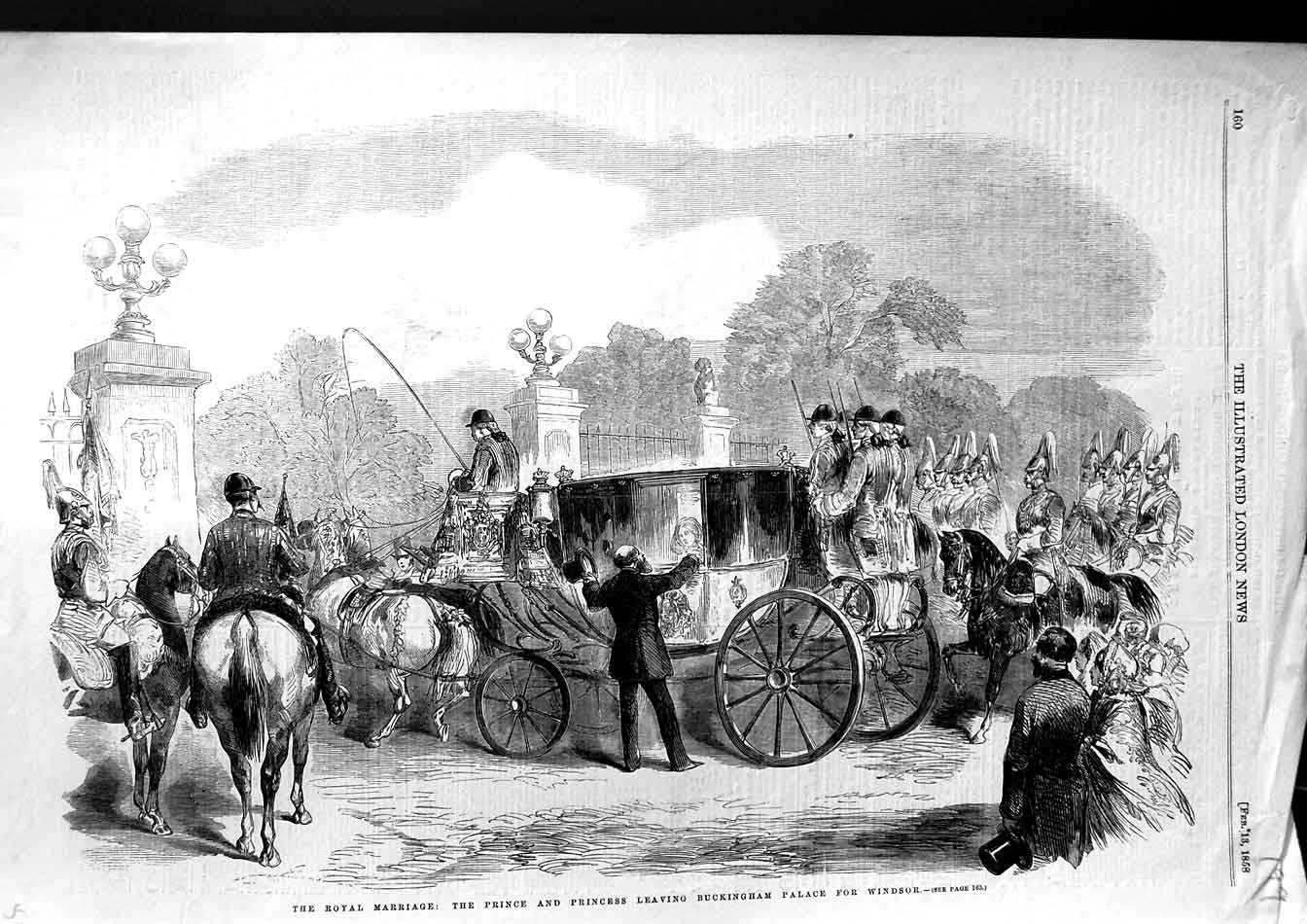 Original Old Antique Print 1858 Royal Wedding Prince Buckingham Palace Windsor