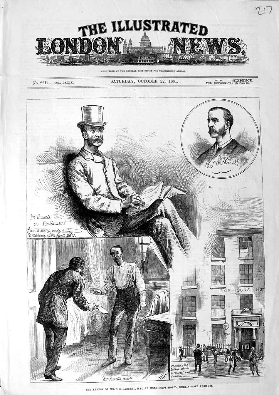 Antique Print *3141 1881 Arrest Mr Parnell Morrison'S Hotel Dublin Ireland