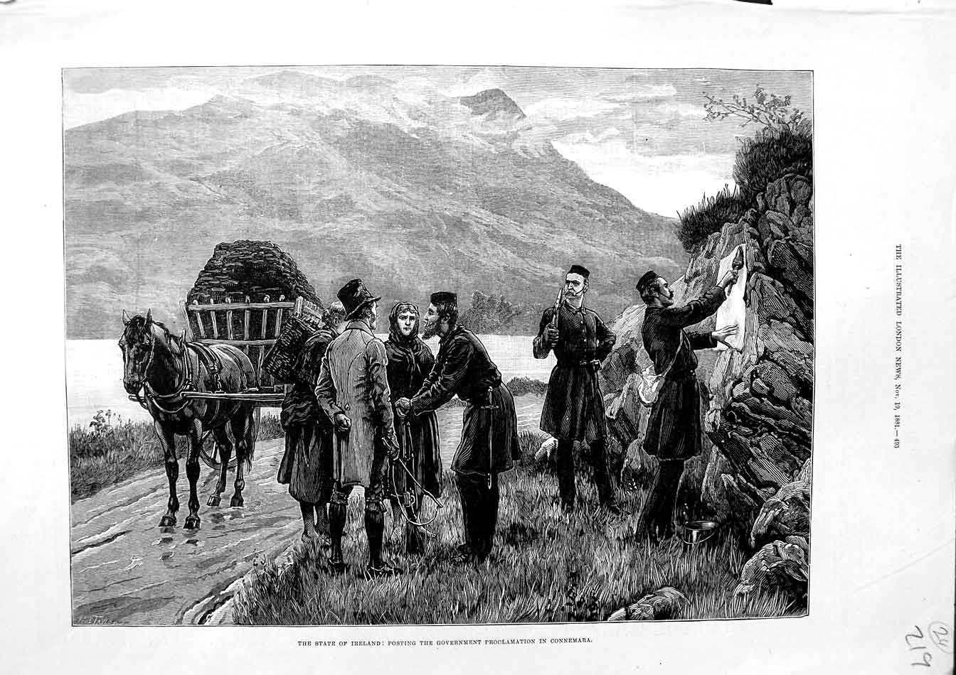 Old Antique Print 1881 Irelandposting Government Proclamation Connemara 19th