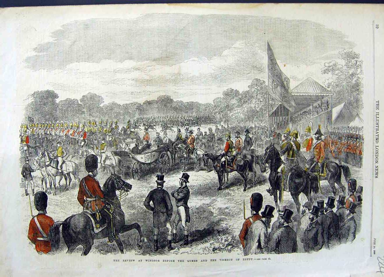 Original Old Antique Print 1869 Review Windsor Queen England Viceroy Egypt 19th