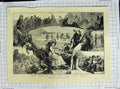 Original Old Antique Print Scarborough Sands Esplanade Children Fishing Spa