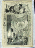 Old Antique Print 1844 Grand Staircase Windsor Castle Queen King France 19th