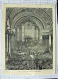 Original Old Antique Print Mr Gladstone Leeds Interior Victoria Hall Townhall