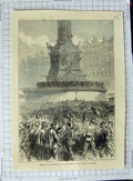 Old Antique Print Assemblage Paris Republicans Column July Place Bastille