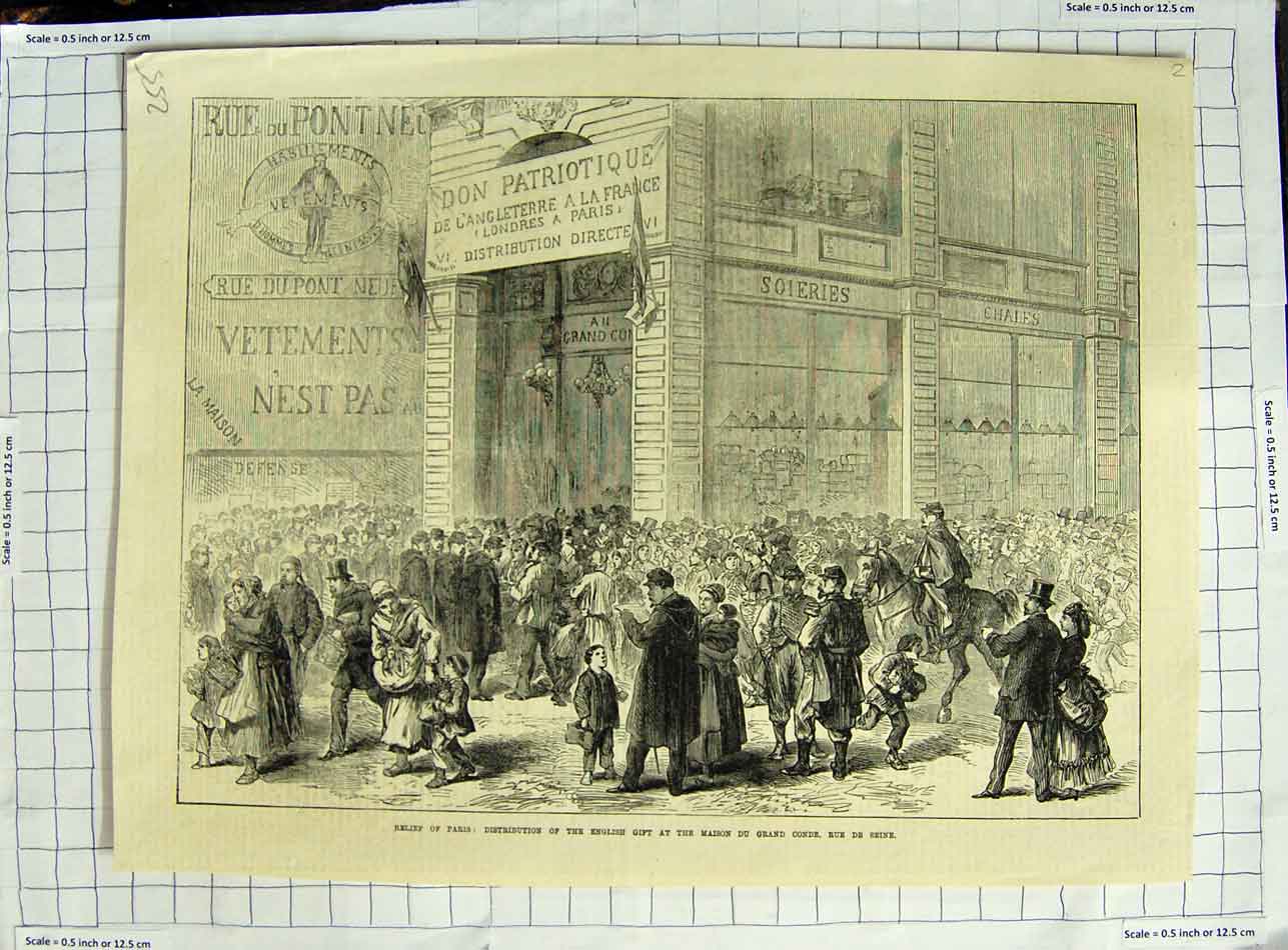 Old Antique Print Paris Distribution English Gift Maison Conde Rue Seine