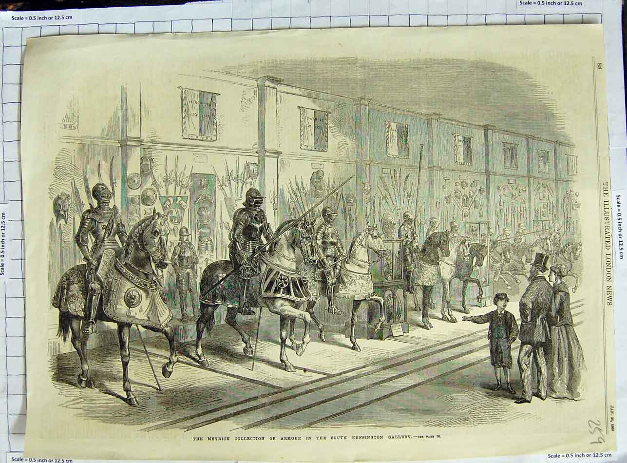 Original Old Antique Print 1869 Meyrick Armour South Kensington Gallery 19th