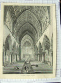 Original Old Antique Print Interior St. Andrew'S Cathedral Inverness Scotland