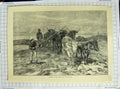 Original Old Antique Print Farming Scene Ploughing Sussex Downs Cattle Farmers