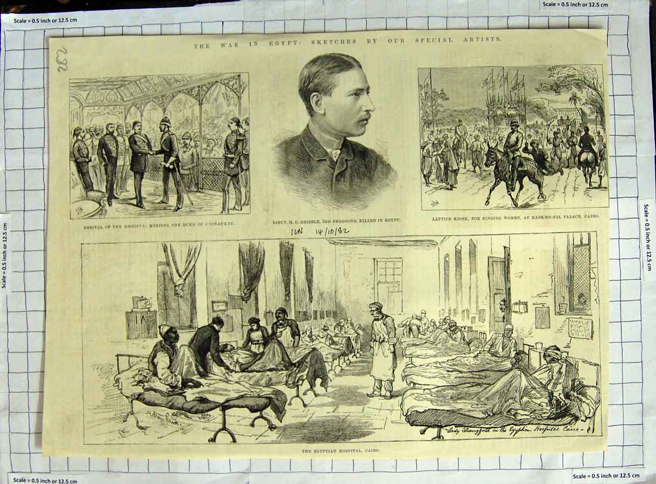 Original Old Antique Print 1882 War Egypt Gribble Hospital Cairo Kasr-En-Nil