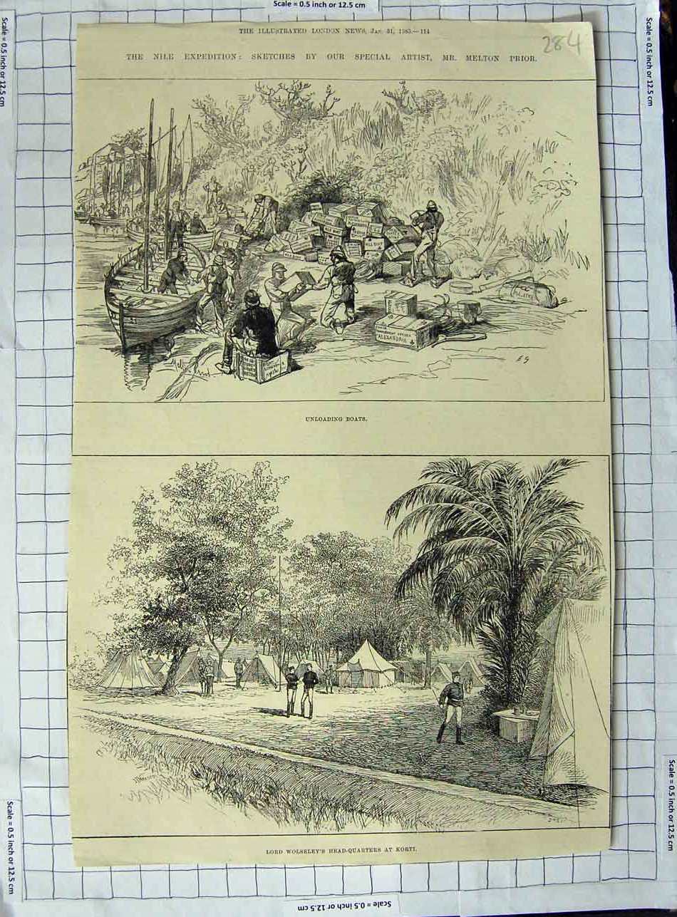 Old Antique Print 1885 Lord Wolseley Korti Nile Expedition Melton Prior 19th