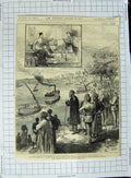 Original Old Antique Print 1885 Nile Lord Wolseley Ambukol Mudir Dongola Boats