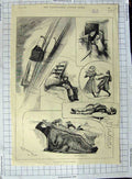 Original Old Antique Print 1890 Artist Voyage America Ship Passengers Victorian