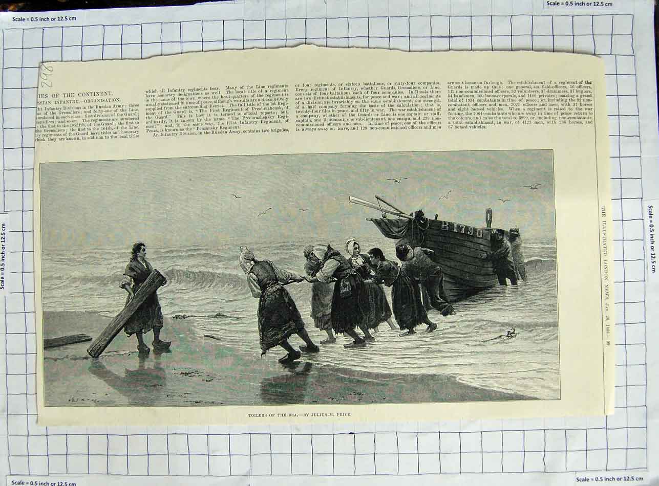 Original Old Antique Print 1888 Fine Art Price Lady Toilers Sea Fishing Boat