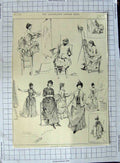 Original Old Antique Print 1888 Sketch Lady Artists Louvre Paris France 19th
