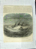 Original Old Antique Print 1867 Life Boat Bradford Danish Ship Aurora Borealis